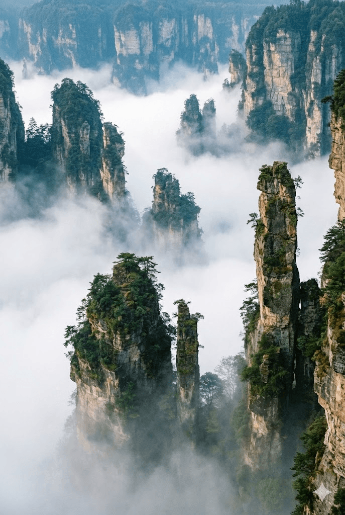 Zhangjiajie cloud sea stone pillar mountain scene