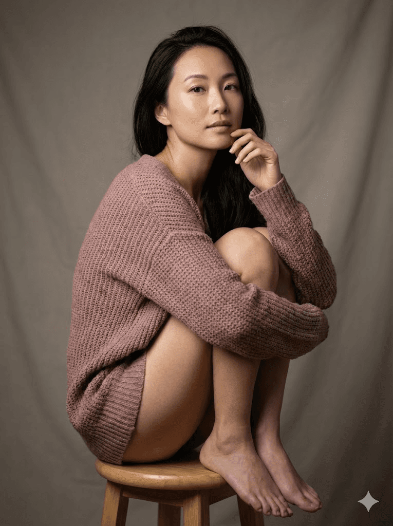Cinematic dusty pink knit portrait prompt