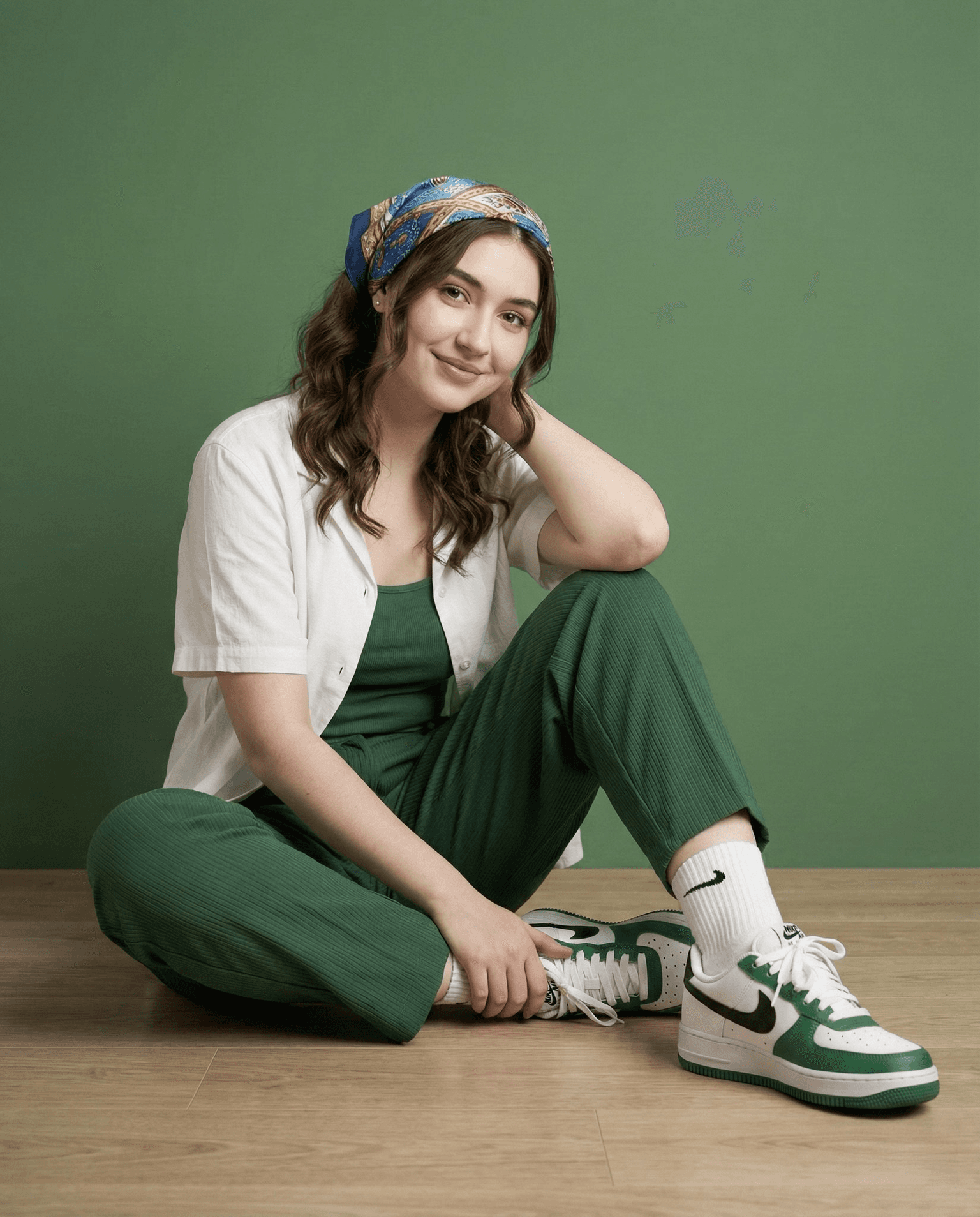 Green backdrop sporty lifestyle portrait prompt