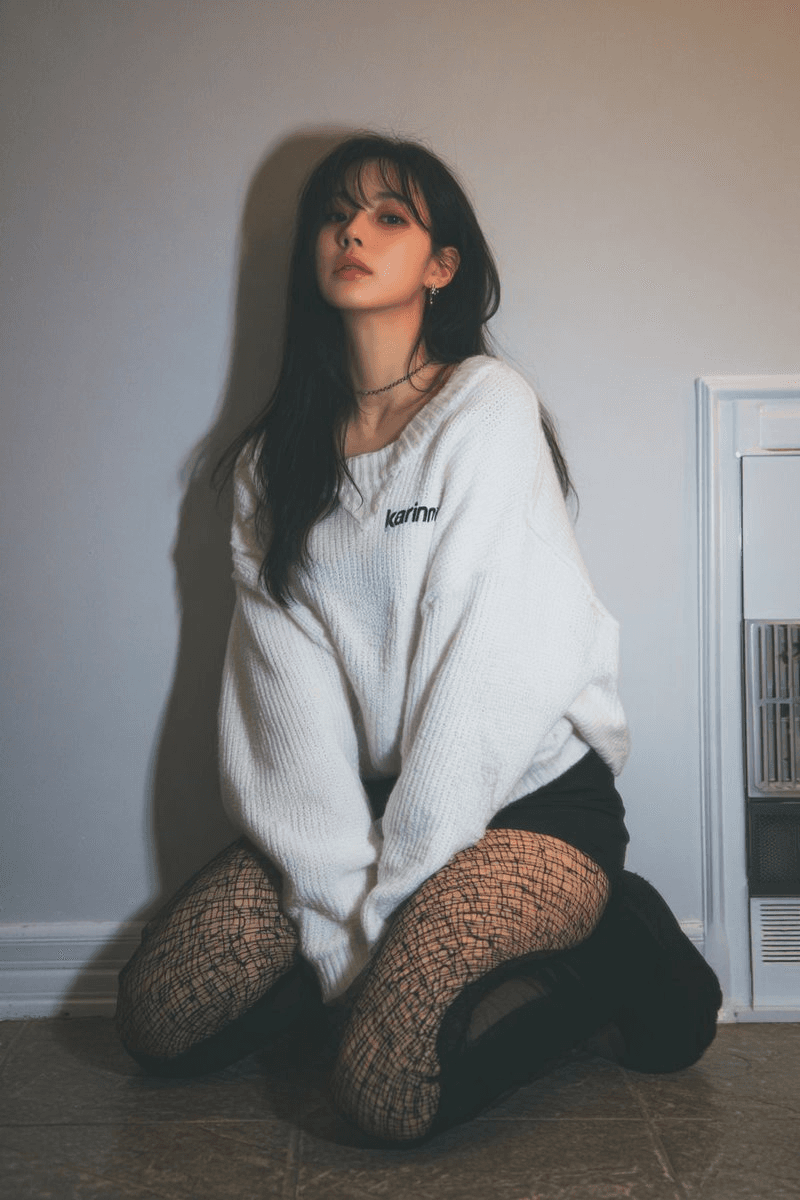 White sweater tights Instagram portrait prompt