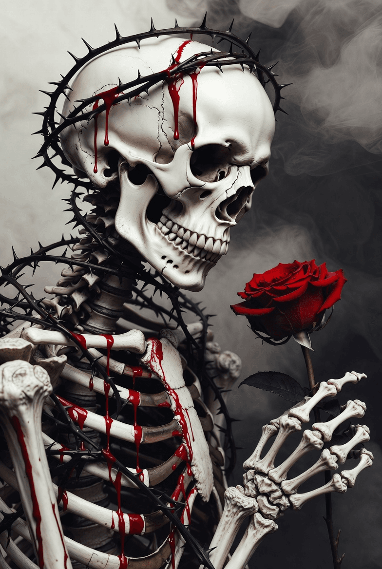 Dark romantic skeleton rose prompt