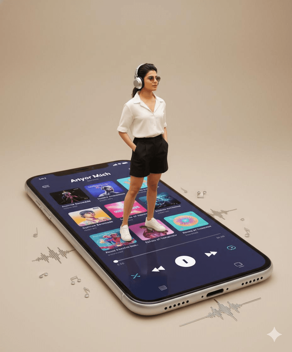 Mini figure on smartphone poster prompt