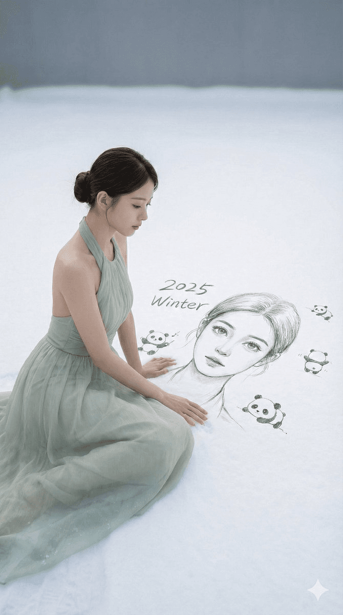 Winter snow sketch fine-art portrait prompt