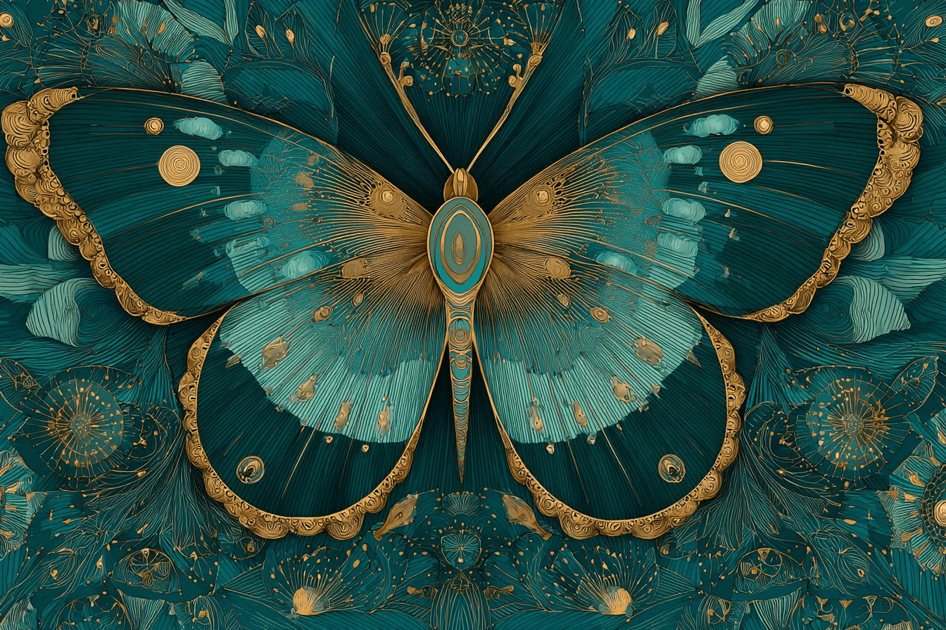 Symmetric spectral illusion butterfly prompt
