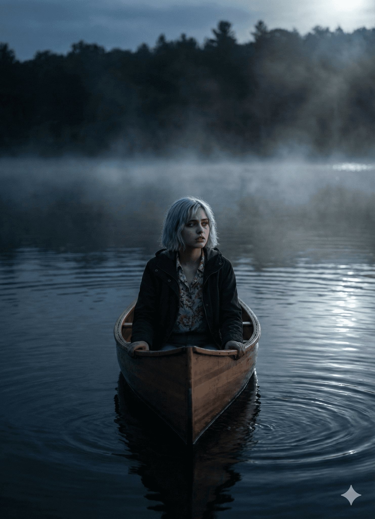 Horror dusk lake canoe portrait prompt
