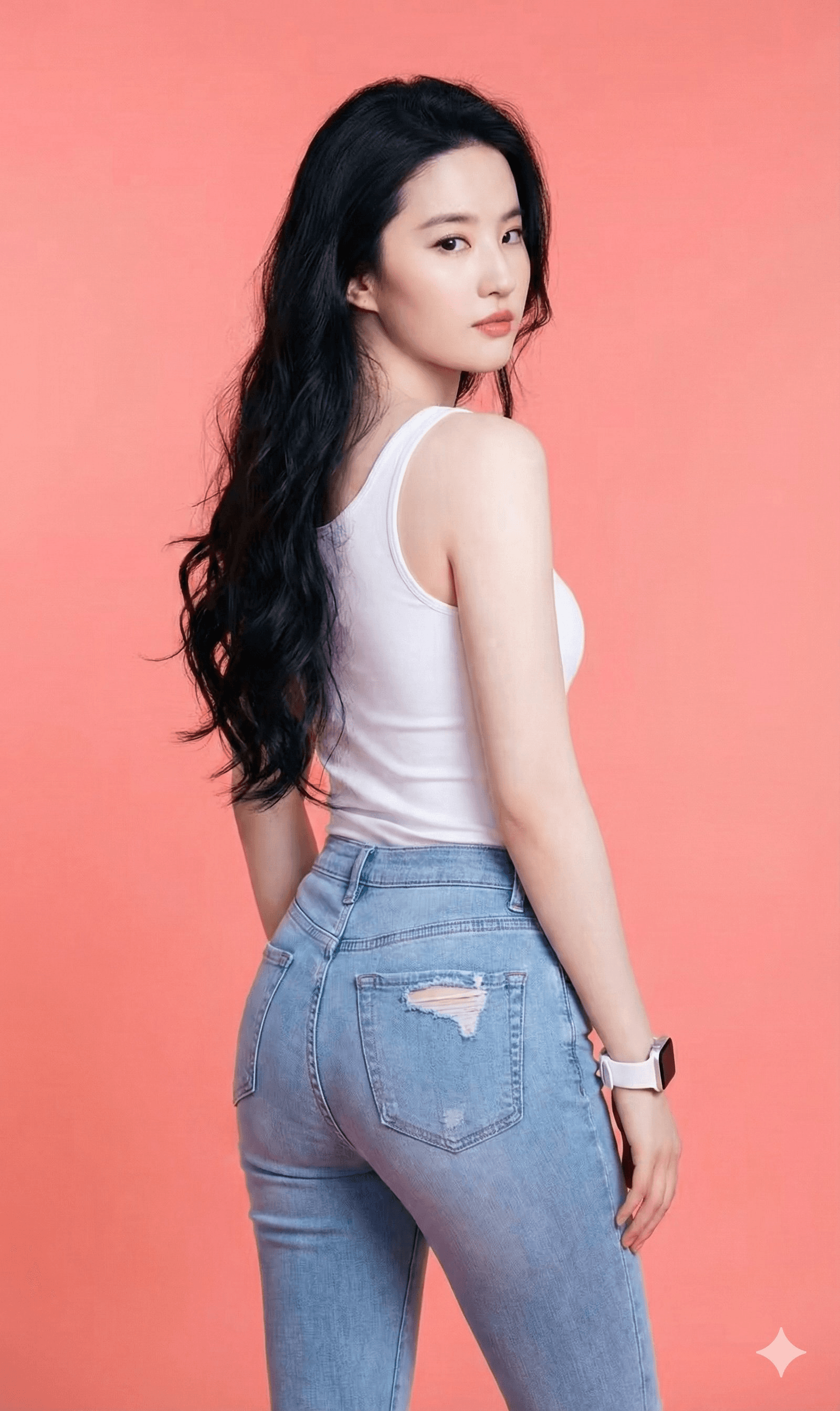 Studio over-shoulder portrait prompt
