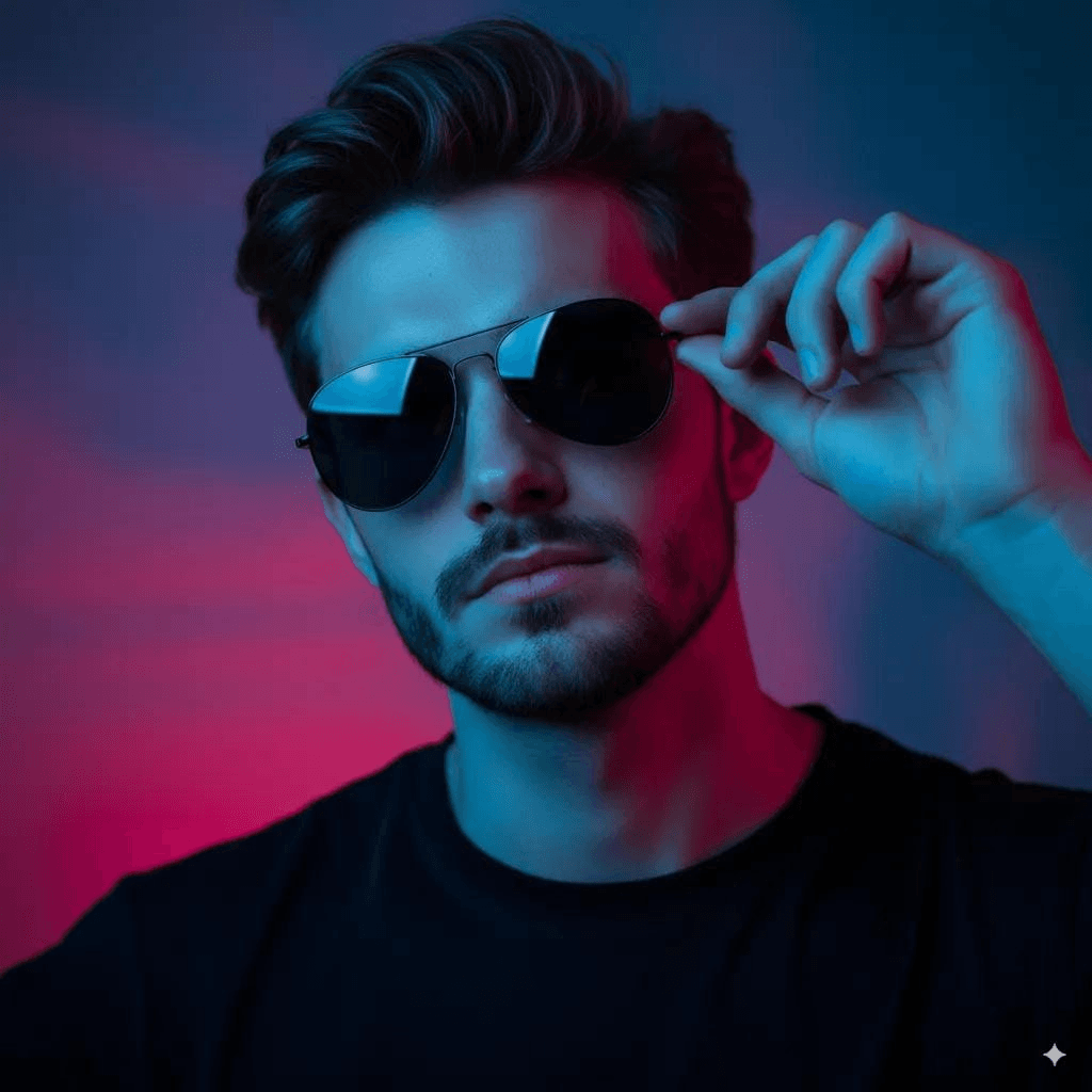 Retro-futuristic neon studio portrait prompt