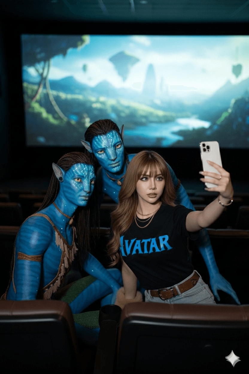 Cinema selfie with Avatar characters prompt