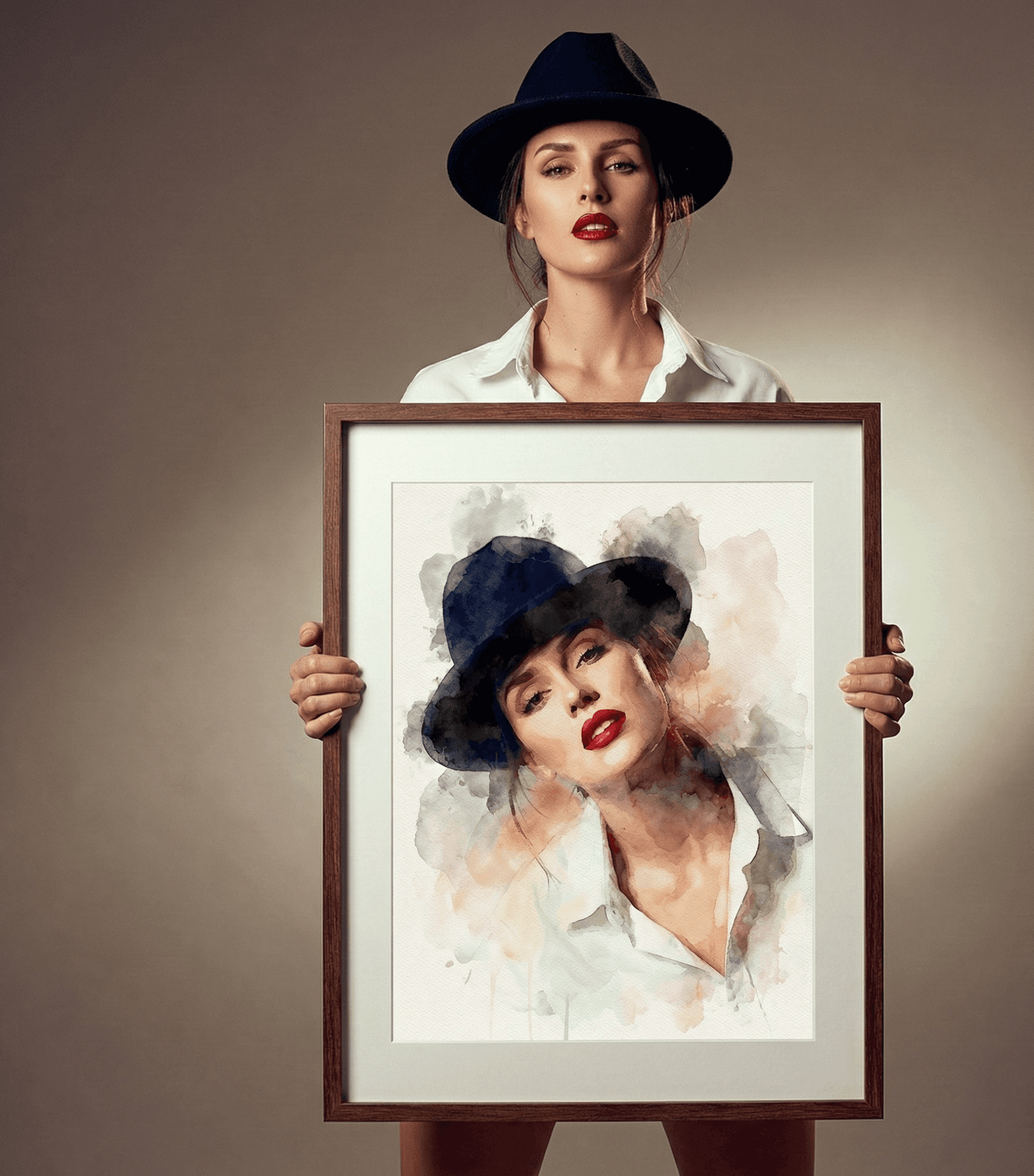 Editorial framed watercolor self-portrait prompt