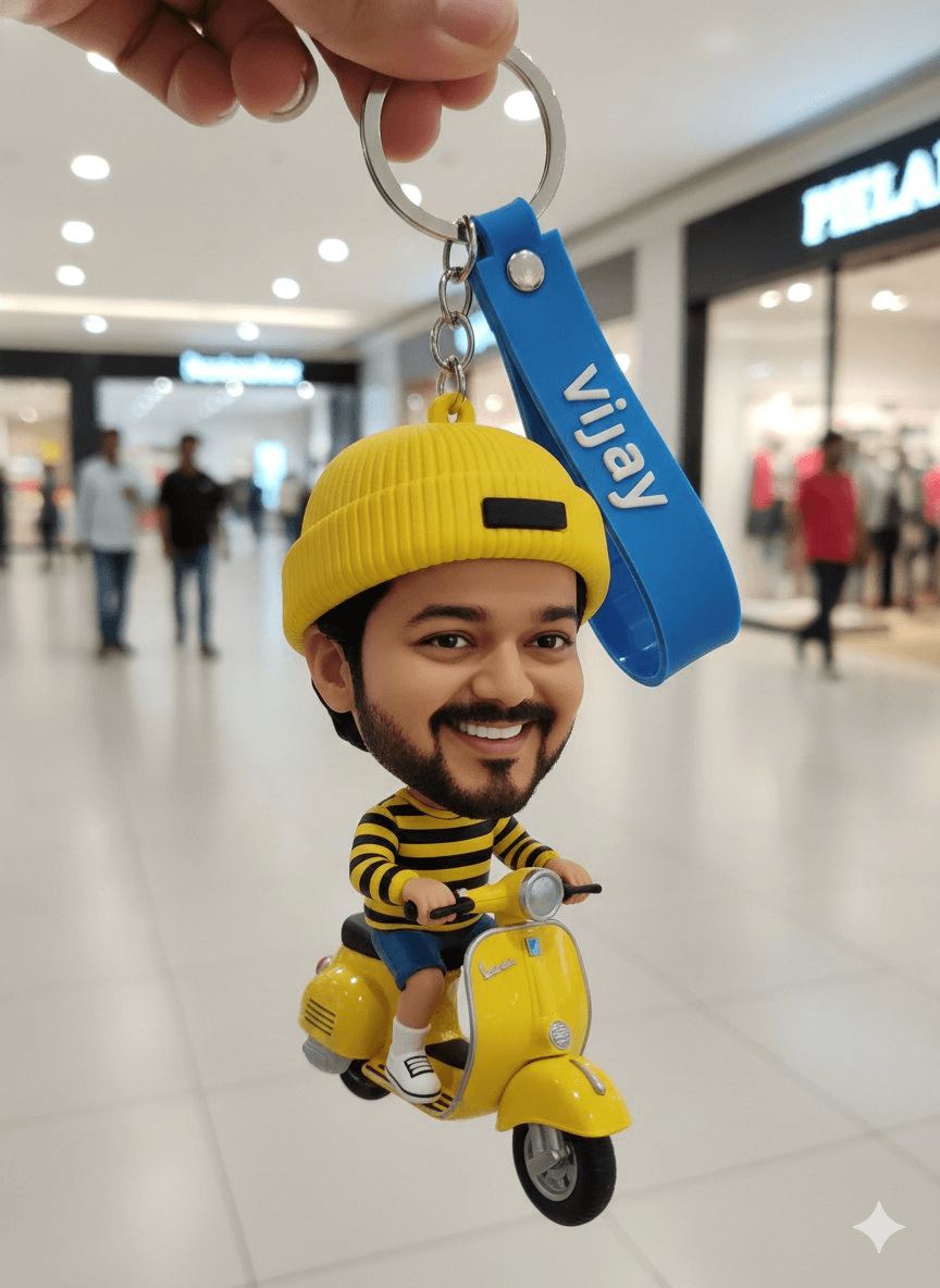 Yellow scooter keychain caricature prompt