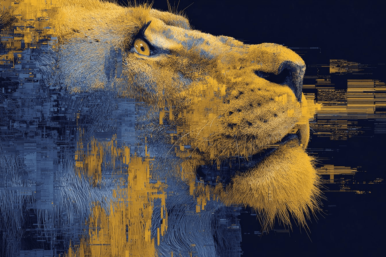 Data mosh lion bio-digital fusion prompt