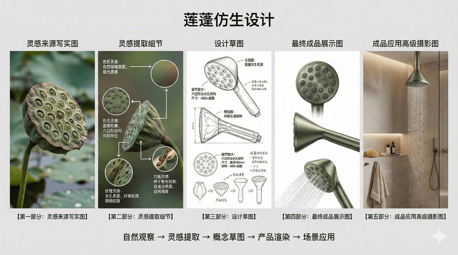 Lotus seedpod biomimicry design poster prompt