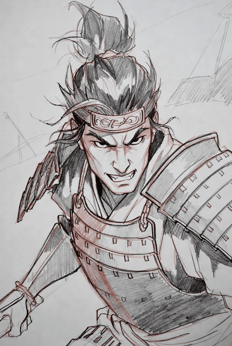 Emotive pencil sketch samurai prompt
