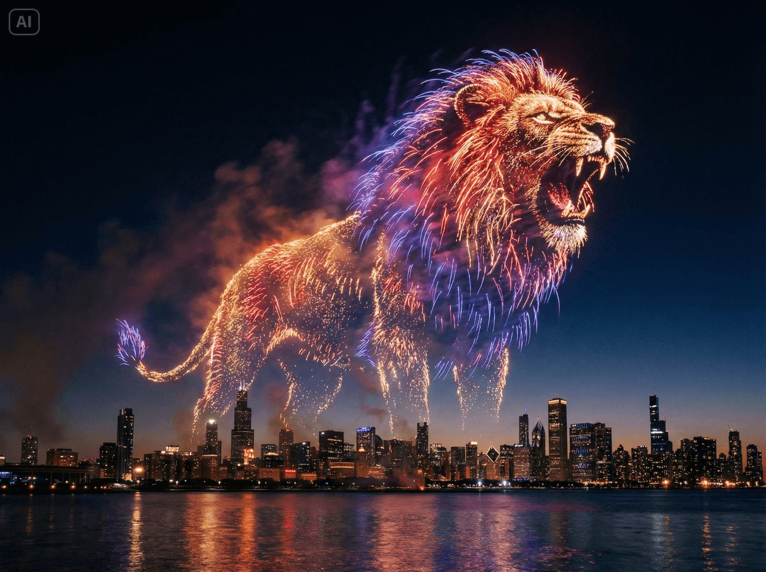 Roaring lion fireworks night prompt