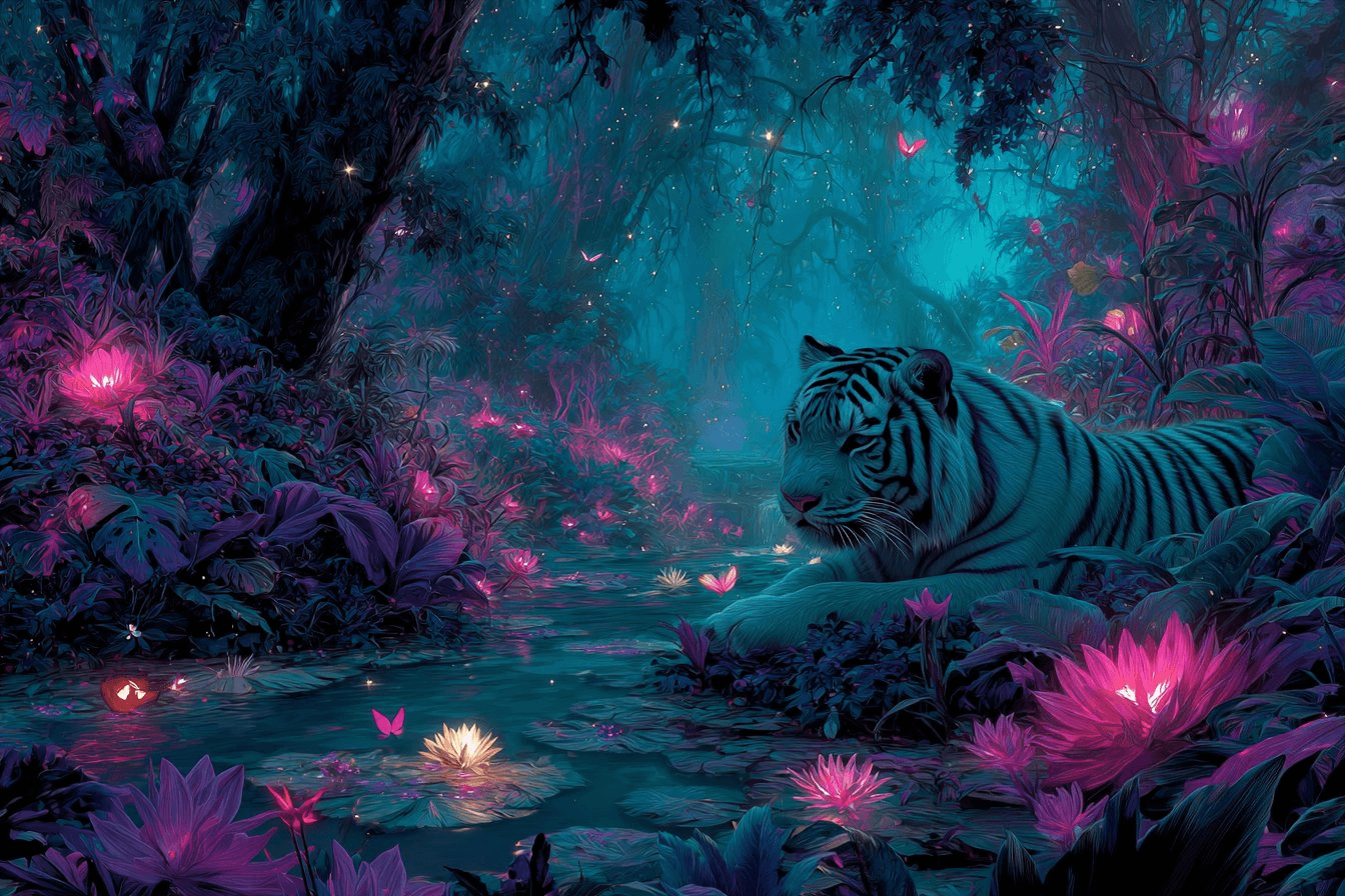 Bioluminescent rainforest tiger prompt