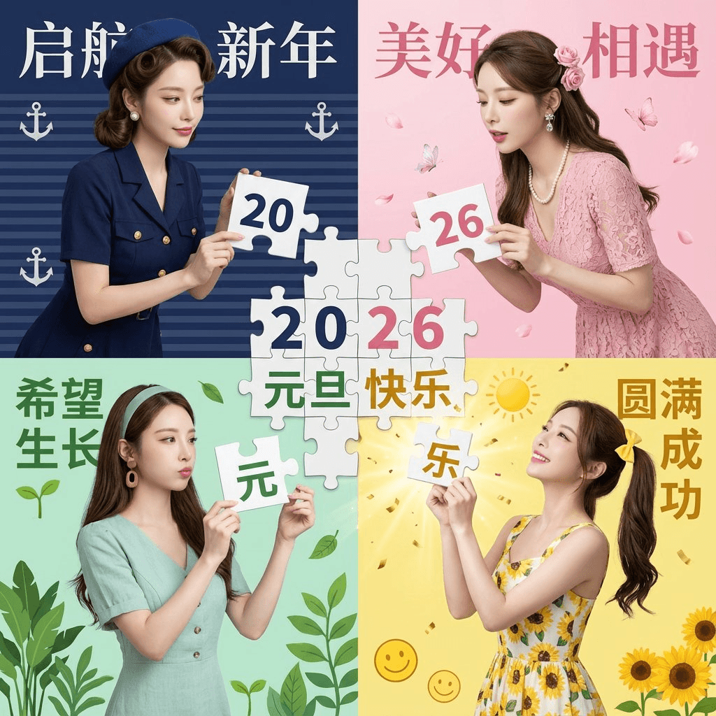 2x2 puzzle grid studio portrait prompt