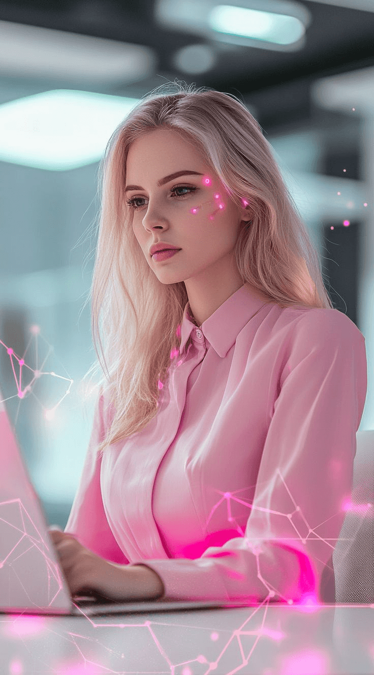 Futuristic woman laptop portrait prompt