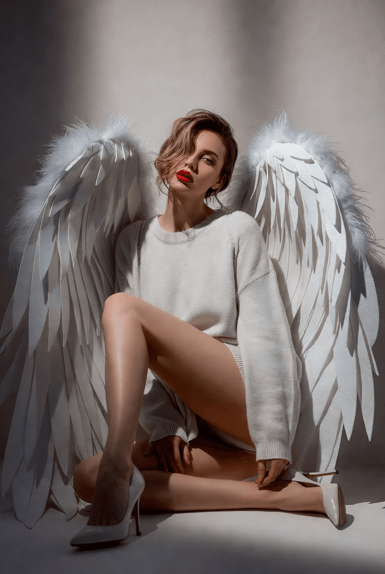 Angel in oversized sweater portrait prompt