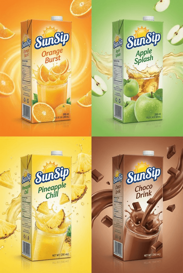 SunSip 2x2 juice box packshot prompt