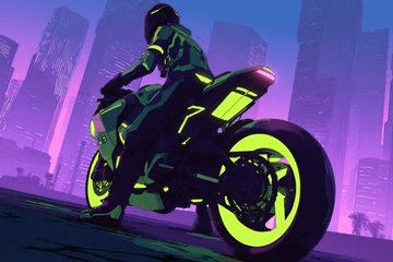 Neon shadow city motorcycle rider prompt