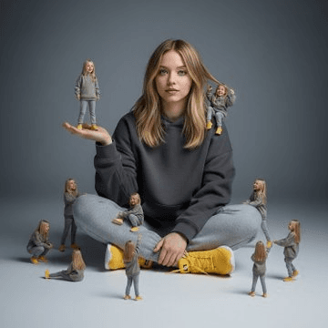 Surreal miniature clones portrait prompt