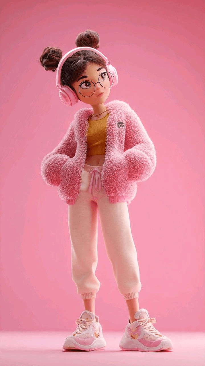Cute modern girl 3D character series prompt