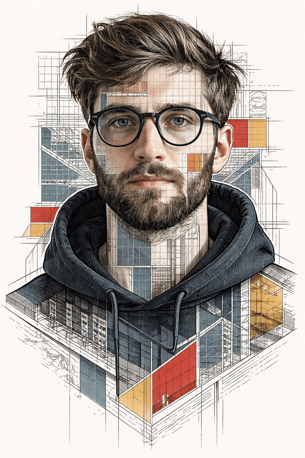 Blueprint line-art conceptual portrait prompt