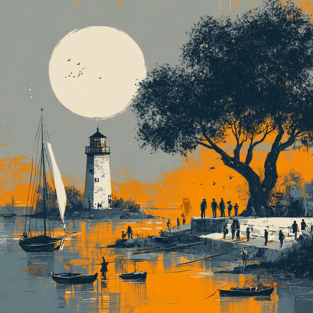 Abstract lighthouse river scene prompt