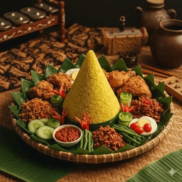 Nasi Tumpeng Indonesian food photo prompt