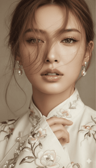 East Asian woman portrait prompt in oil-photo blend