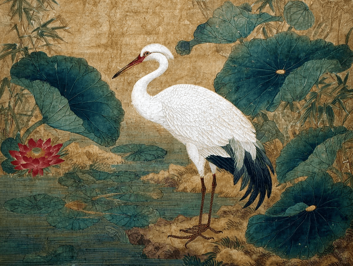 Gongbi white crane lotus pond prompt