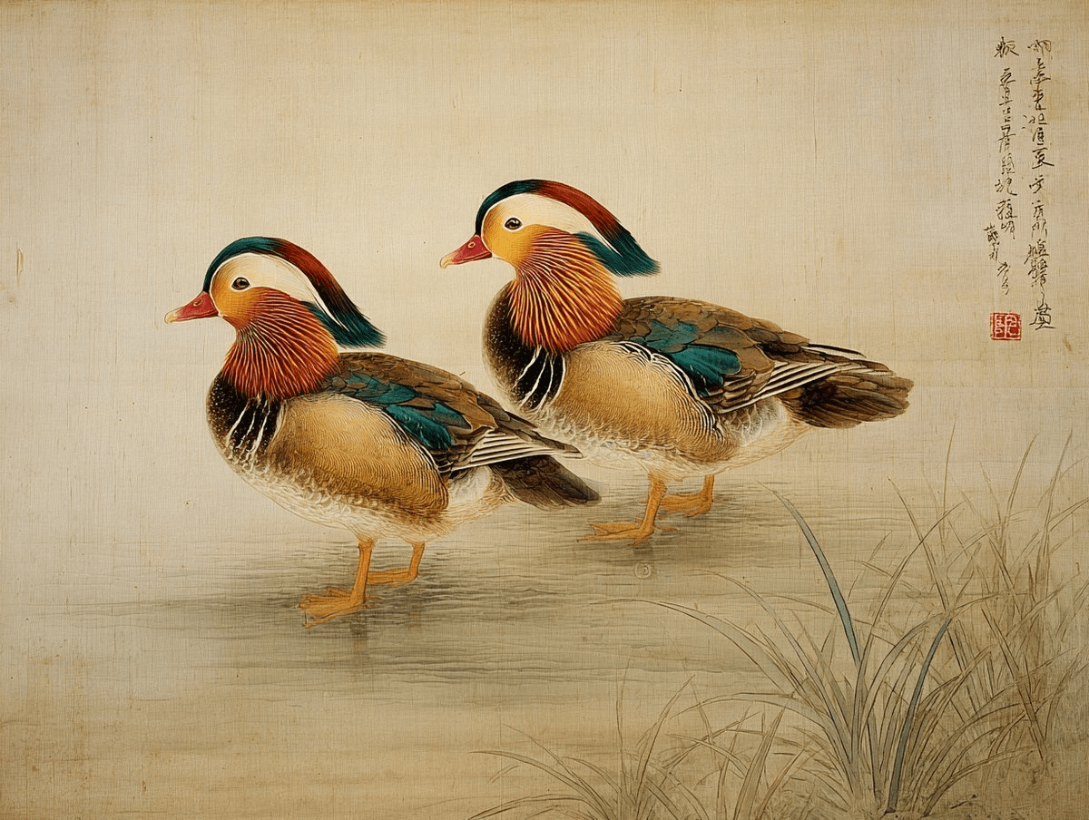 Mandarin duck winter river gongbi prompt