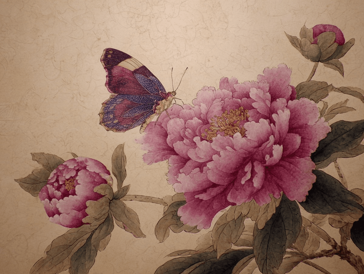 Gongbi butterfly peony prompt