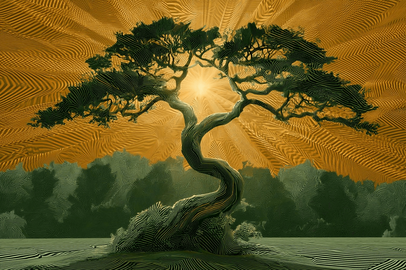 Op Art twisting tree prompt