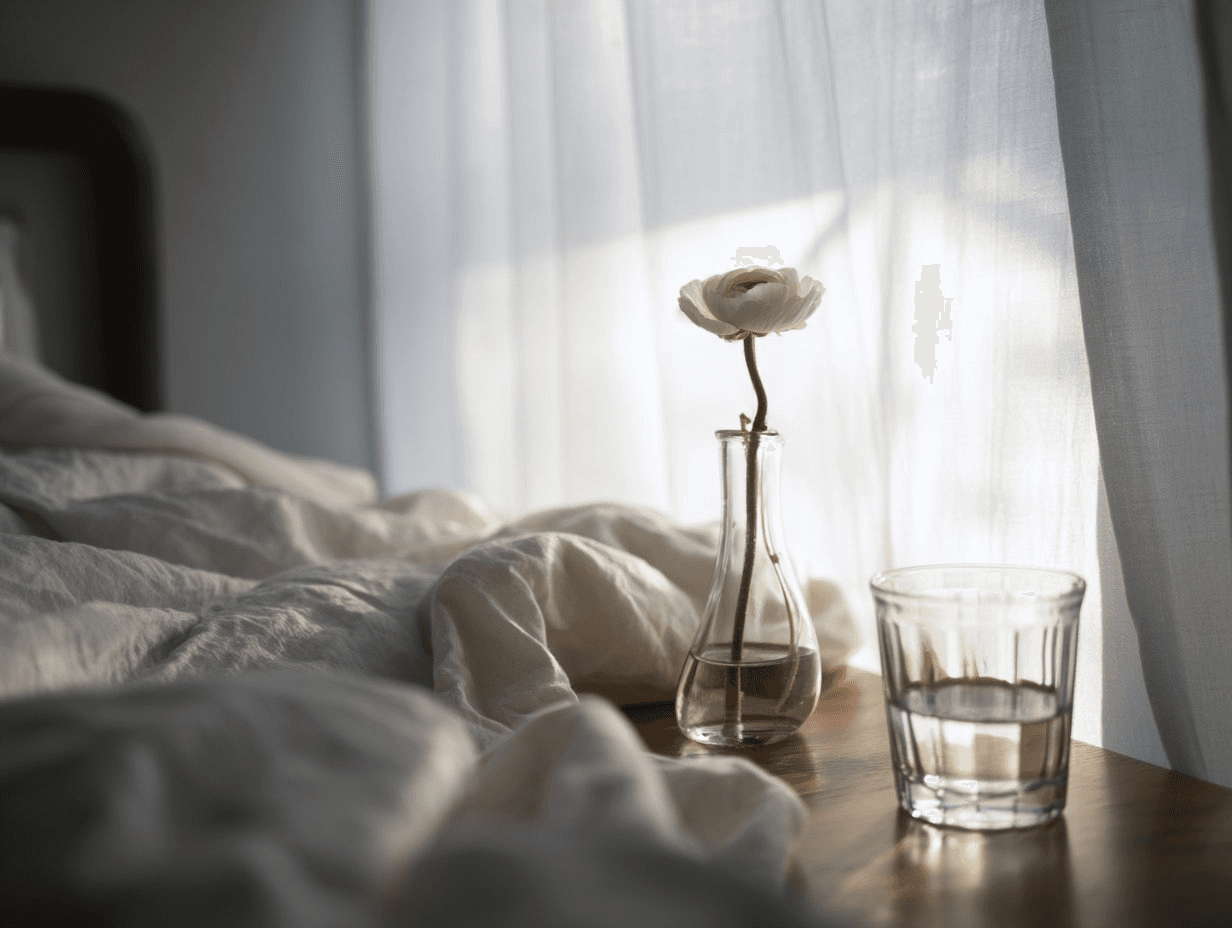 Dawn bedside flower still life prompt