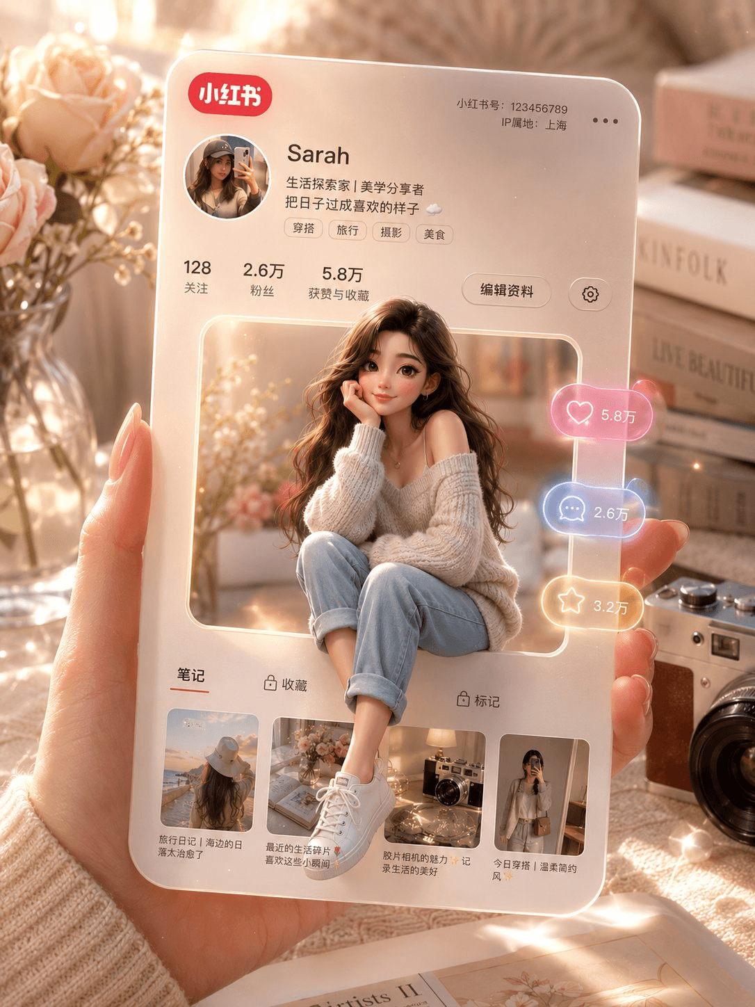 3D Xiaohongshu profile card prompt