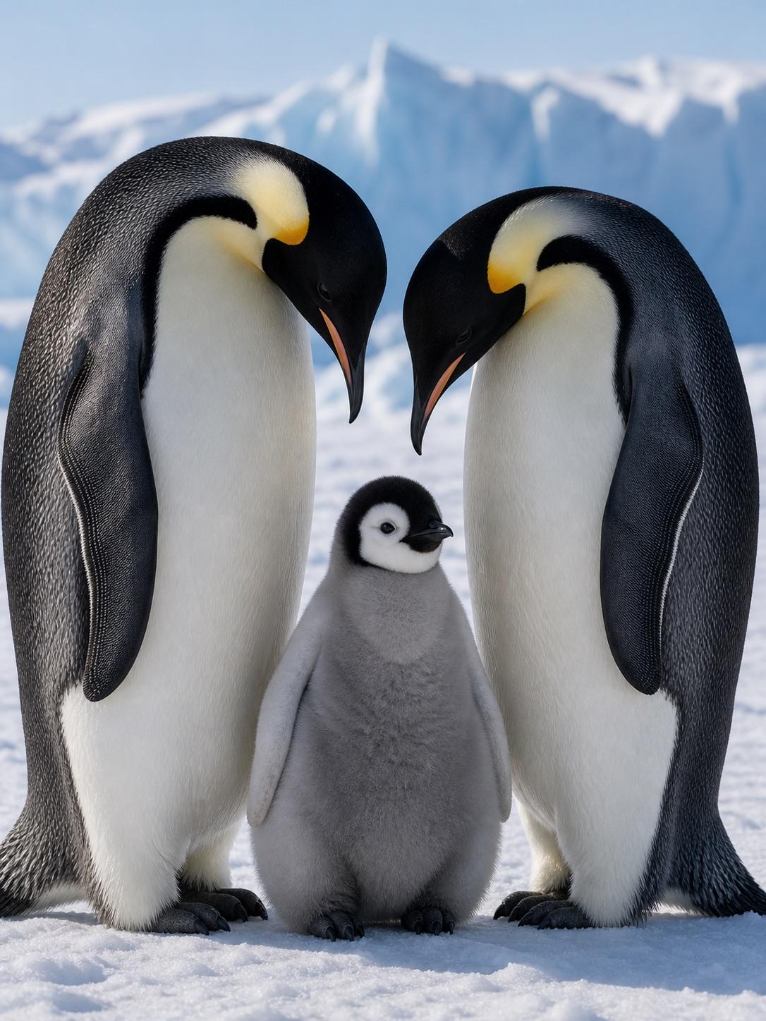 Emperor penguin chick family wildlife prompt