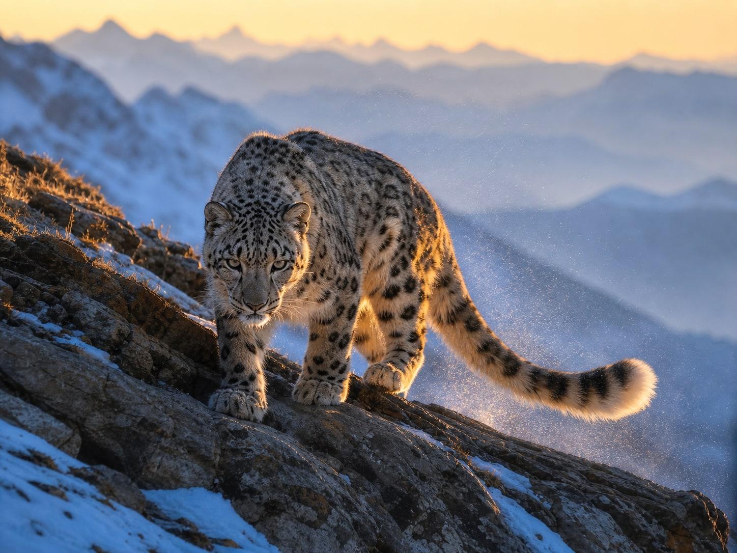 Snow Leopard Cliffside Wildlife Photo Prompt