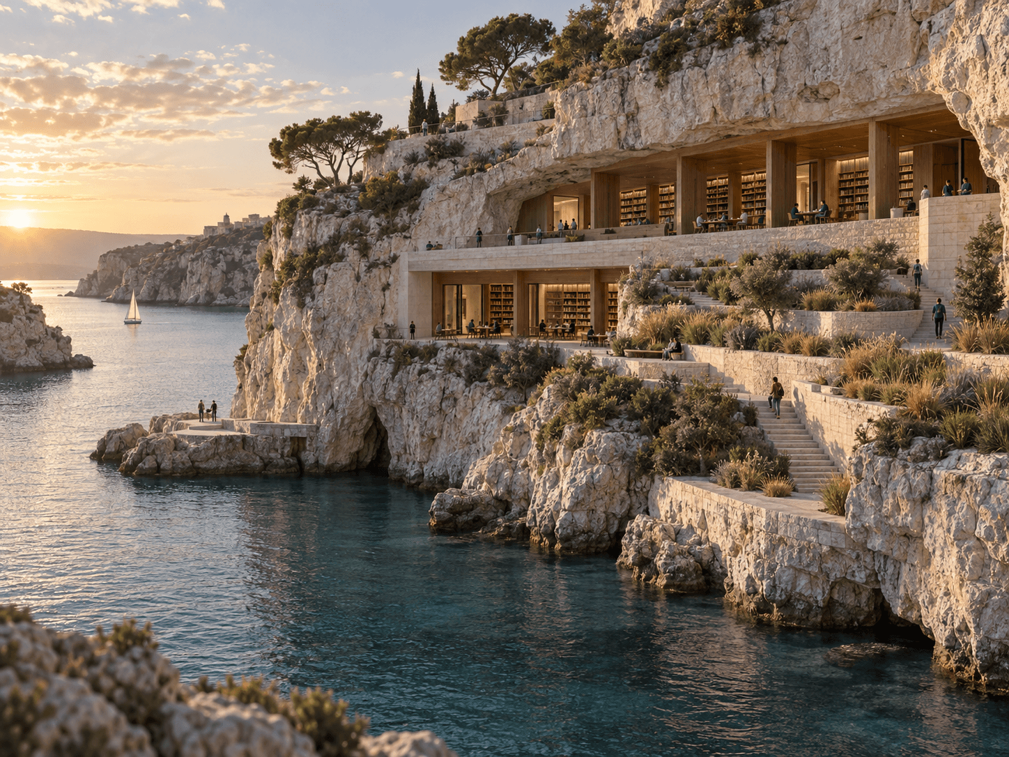 Cliffside Coastal Library Architecture Prompt