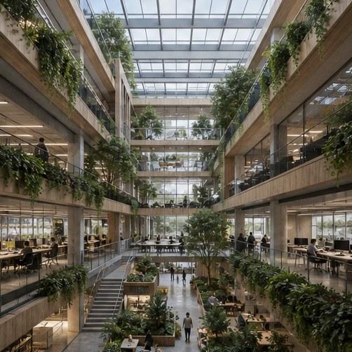 Green Atrium Office Architecture Prompt
