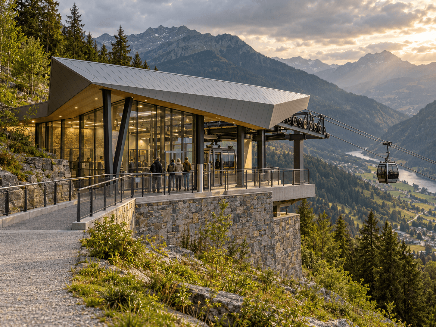 Valley Cable Car Station Folded Roof Architecture Prompt