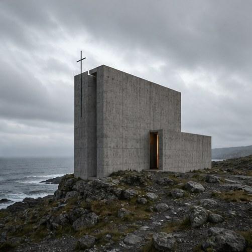 Seaside Concrete Chapel Prompt
