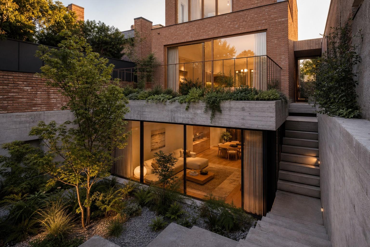 Sunken Courtyard Urban House Architecture Prompt