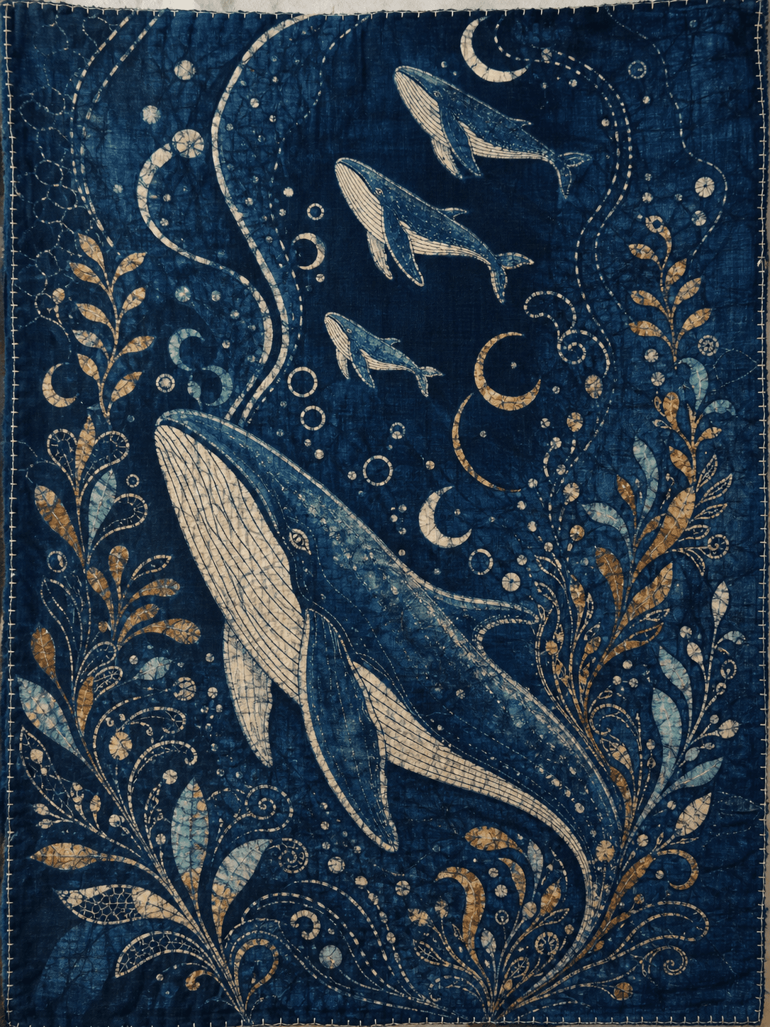 Indigo Batik Whale Pod Textile Art Prompt