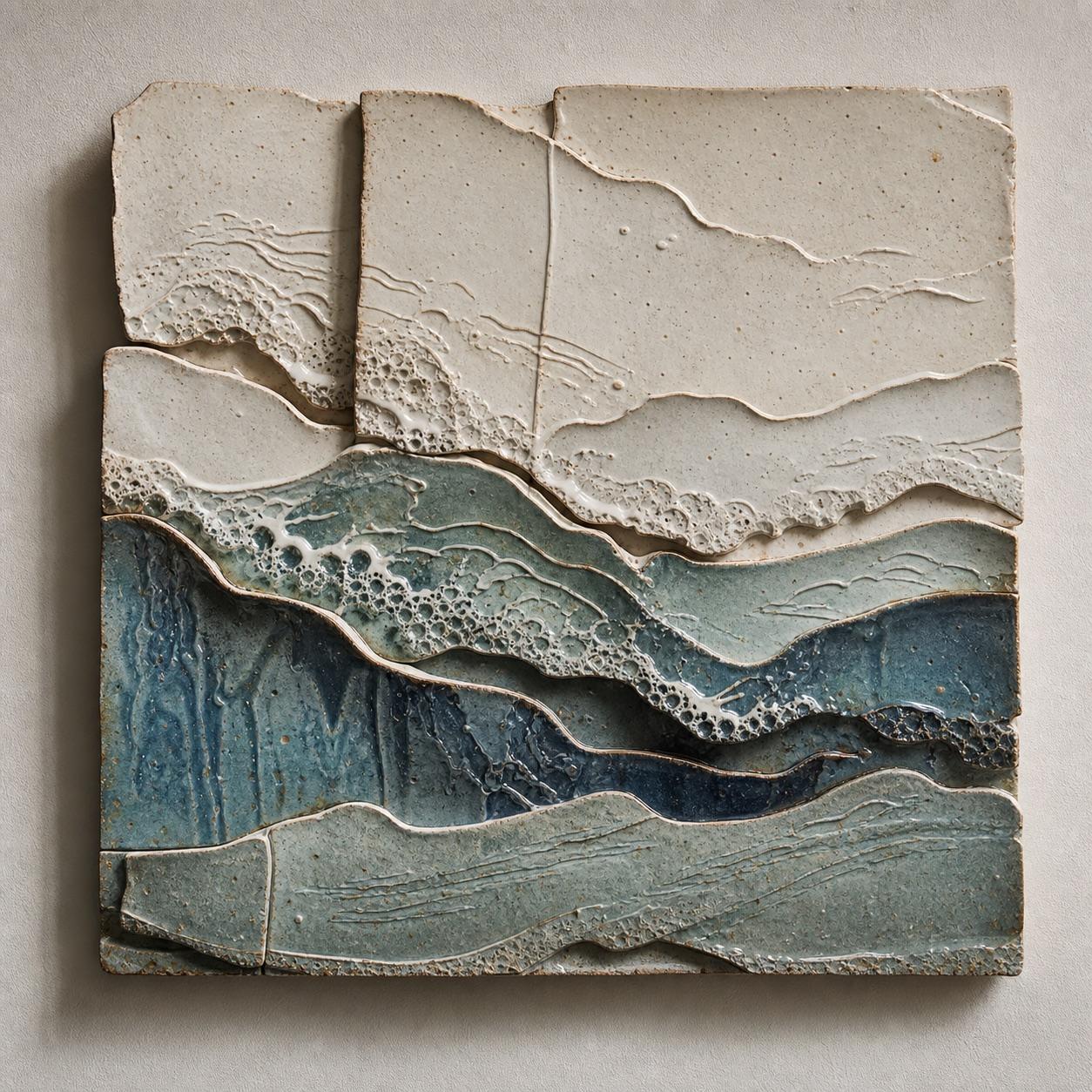 Ceramic ocean wave relief art prompt