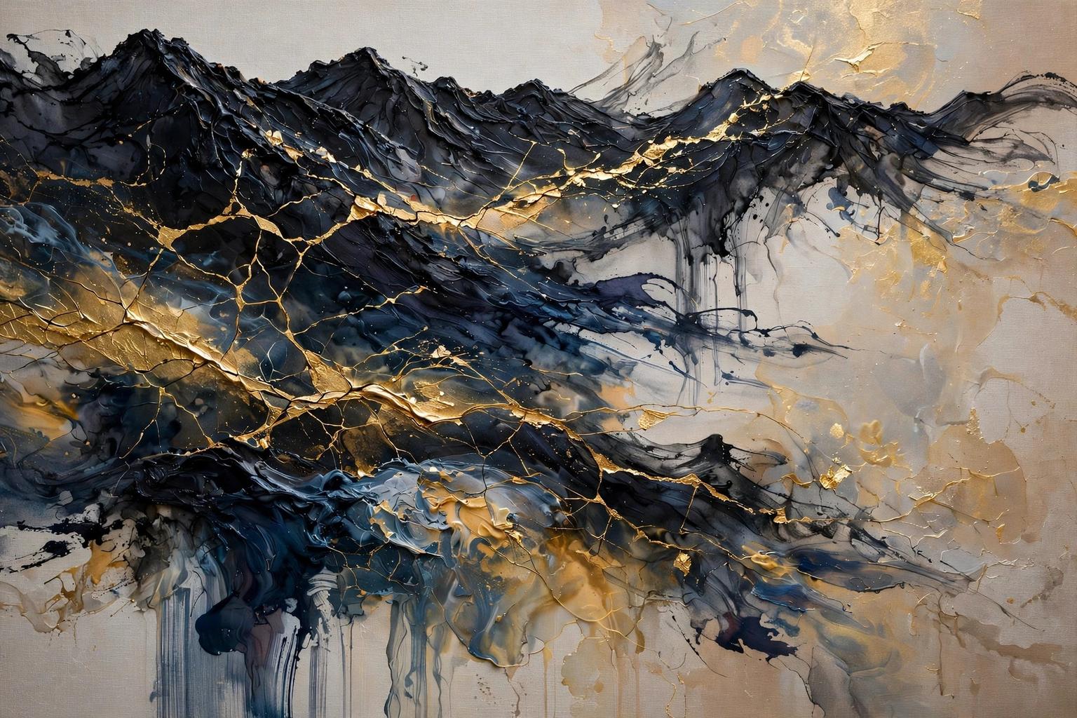 Gold Leaf Cracked Abstract Landscape Oil Painting Prompt