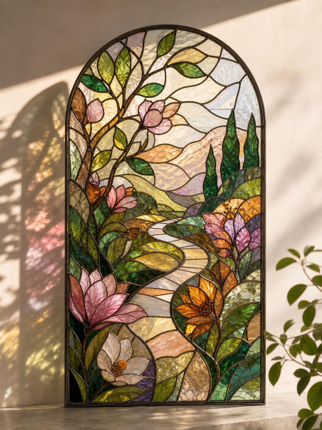 Stained glass garden artwork prompt