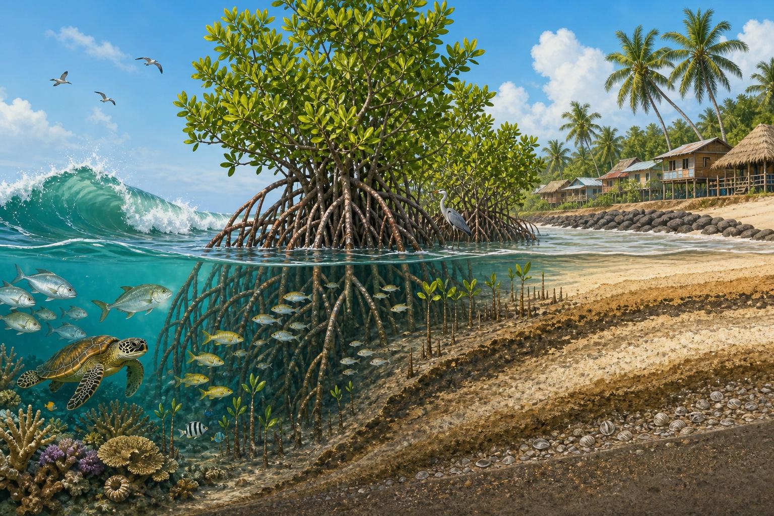 Mangrove Coastal Protection Cutaway Education Prompt