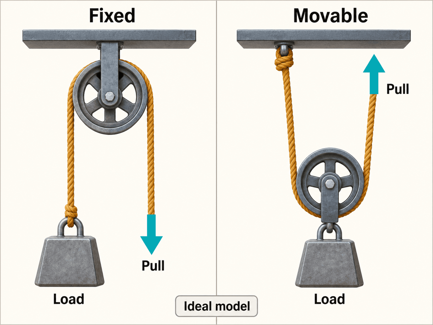 Fixed and Movable Pulley Comparison Educational Diagram Prompt