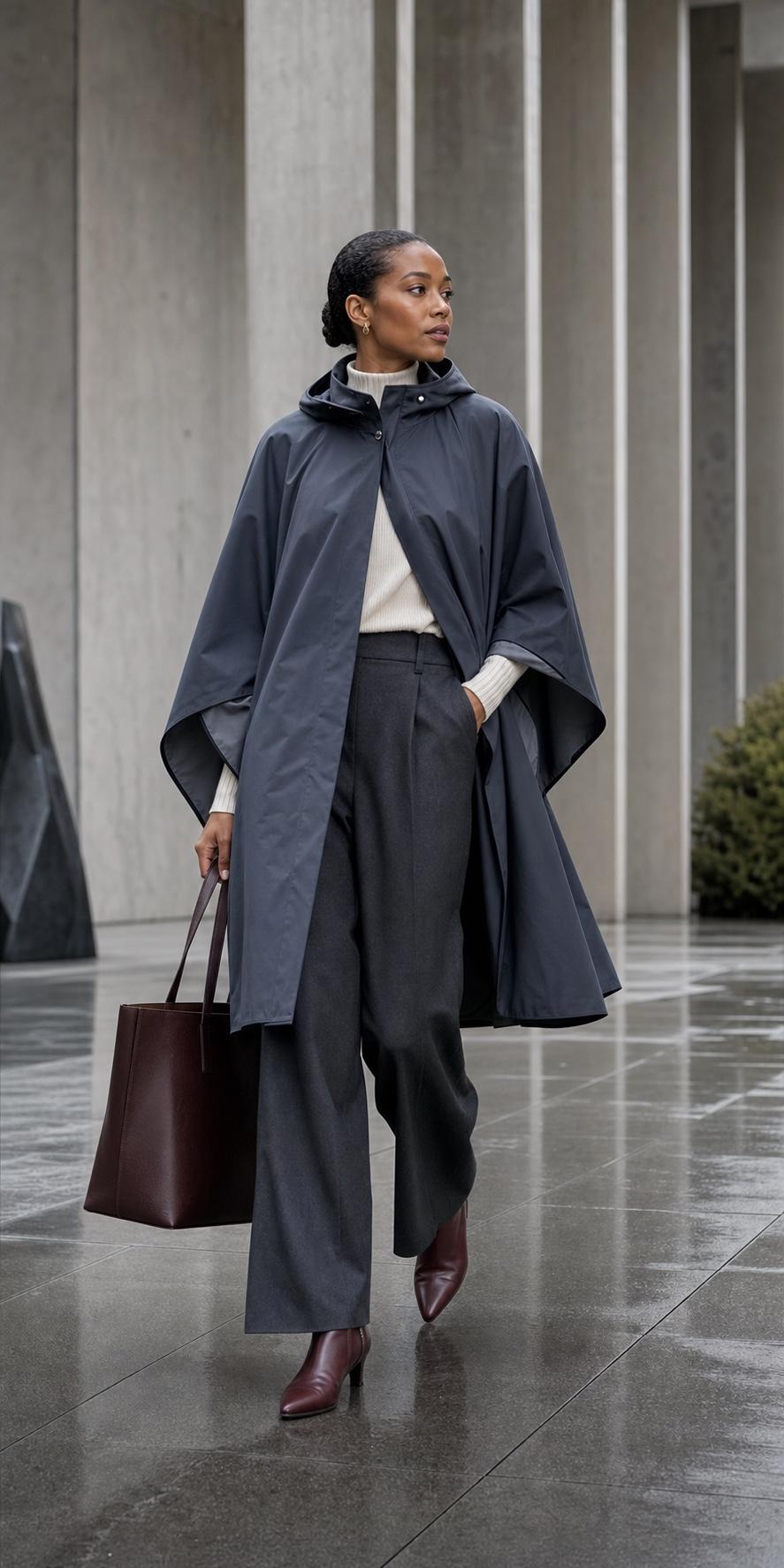 Museum District Rain Cape Commute Outfit Prompt